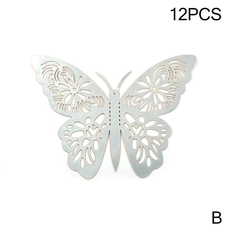 Set van 12 stuks 3d muurstickers vlinder hol papier zilver voor koelkastdecoratie goud gratis stickers feest bruiloft  i2 x 2: Zilver