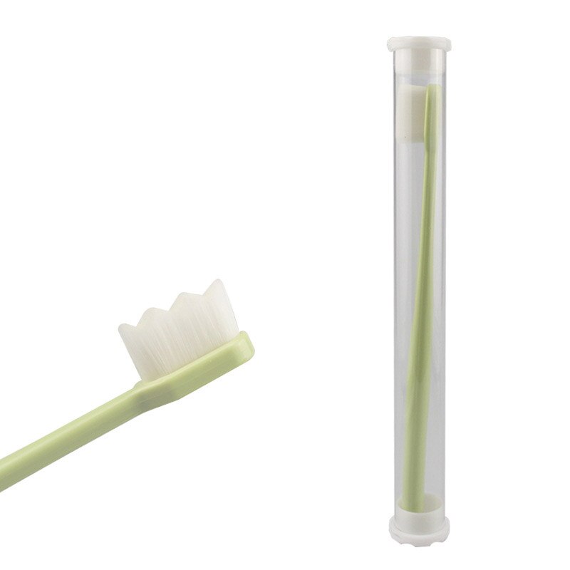 1Pc Ultra-Fijne Tandenborstel Super Zachte Tandenborstel Met Houder Antibacteriële Draagbare Orale Borstel Voor Oral Care Tools: 1PC Green Wavy