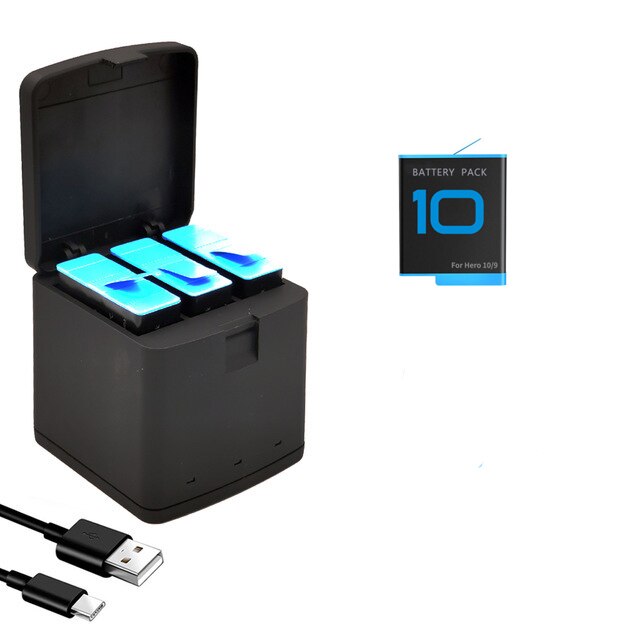 Baterías de iones de litio de 1720mAh para GoPro Hero 10 9, cargador de batería, caja Go Pro Hero9, accesorio de cámara de almacenamiento de AHDBT-901 negro: 1 Charger 1 Battery