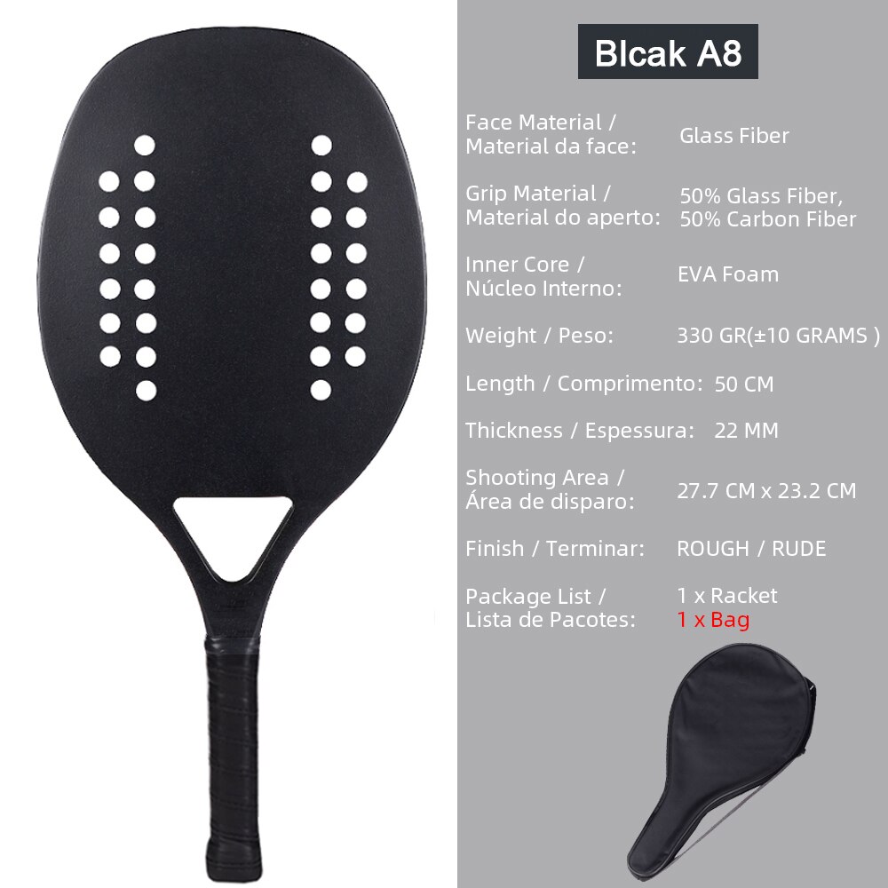 CAMEWIN-Raqueta de carbono y cristal para playa, Raqueta de tenis, ligera, suave, EVA, Unisex: Black A8