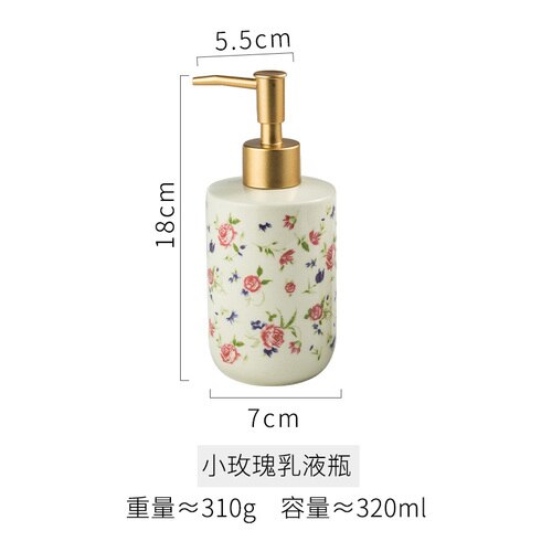 American Retro Rose Pattern Ceramic Soap Dispenser Bathroom Shampoo Moisture Bottling Household Push Type Soap Dispenser Decor: A