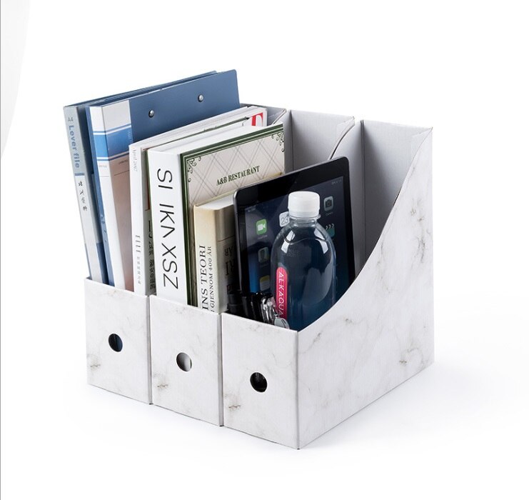 LOAAO Eco-Friendly Cardboard table organizer box office file box holder book storage box Home Storage Organization: 3pcs white