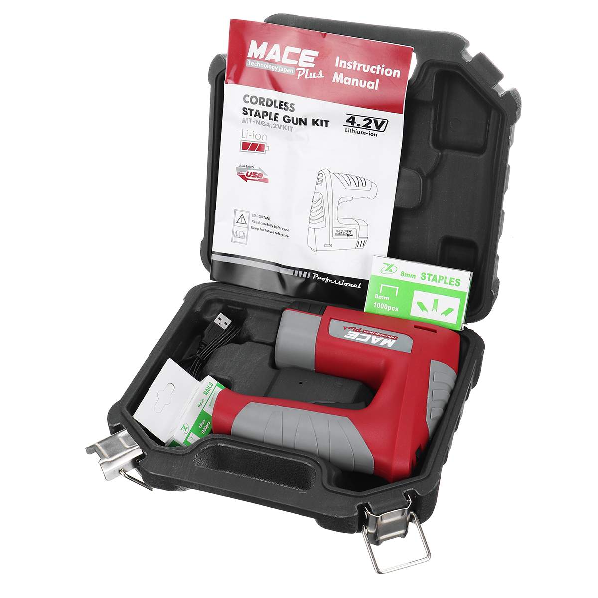 220V Portable Electric Tacker Gun Power Tools Electric Nail Gun Woodworking Tool Electric Nail Gun Stapler 600mAH Batery