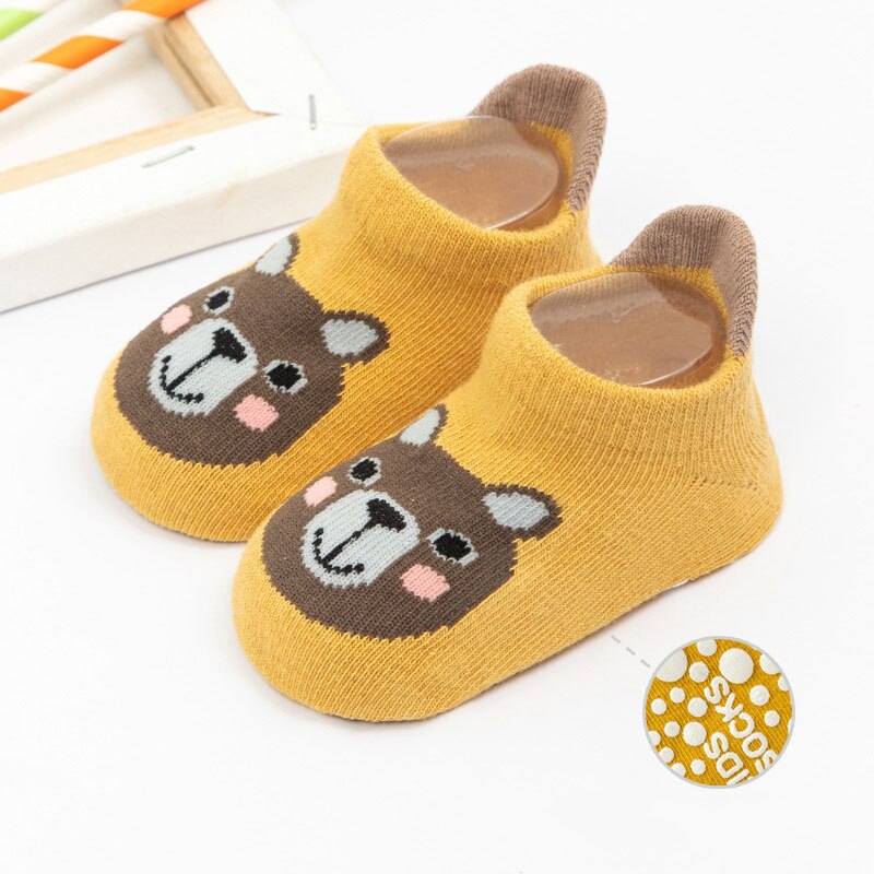 Calcetines antideslizantes para bebé, medias cortas con dibujos de animales, para primavera y verano: yellow