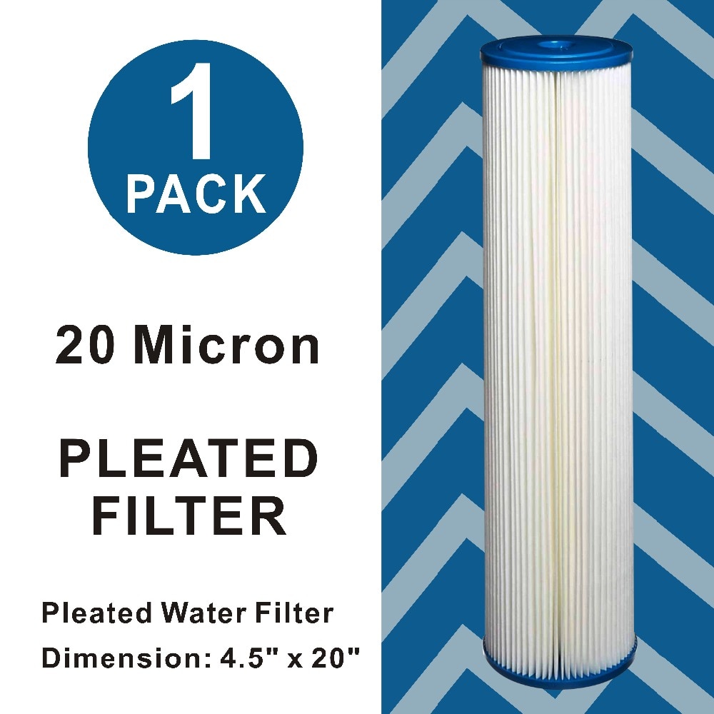 20 Micron - High Flow Whole House Sediment Pleated Filter Cartridge, Washable 20" L x 4-1/2" OD Big Blue Water Filter