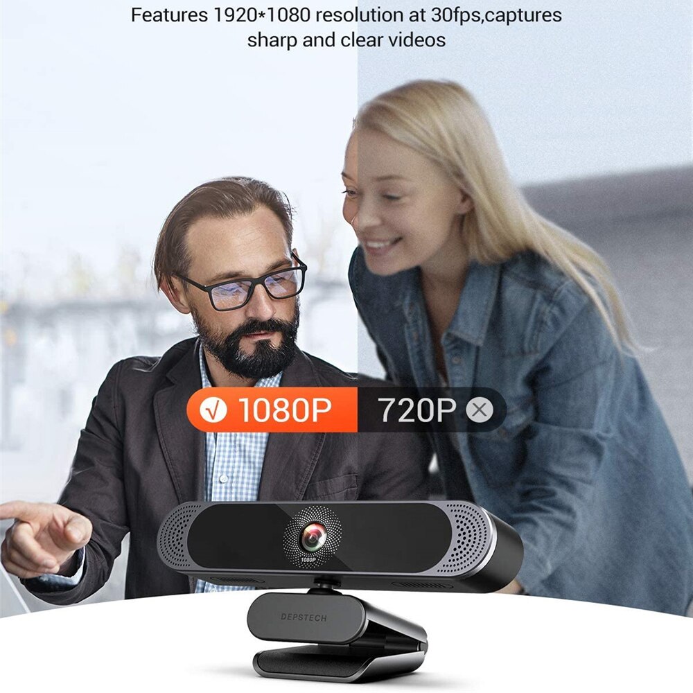 Depstech Full Hd 1080P Webcam Computer Pc Web Camera Met Privacy Cover Statief En Dual Microfoon Webcam Voor Desktop pc