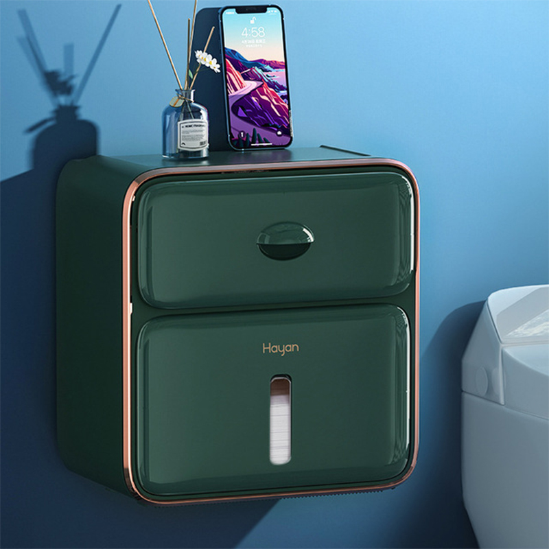Waterproof Wall Mount Toilet Paper Holder Tissue Box Tray Roll Tube Storage Box Wc Roll Paper Stand Shelf Bathroom: Green