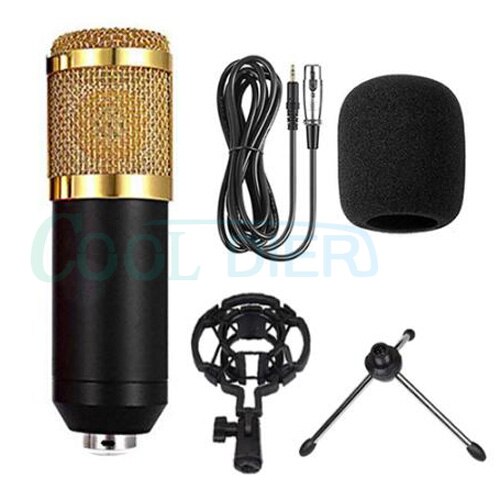 COOL DIER BM800 Condenser Microphone With Shock Mount Mikrofon Condenser Sound Recording MIC For Radio Braodcasting: black with tripod