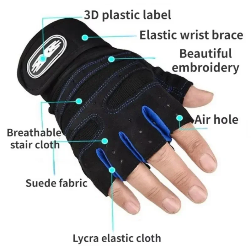 Gants de Fitness demi-doigt pour hommes et femmes, protection antidérapante, protège-poignet, haltère, équipement de cyclisme, gants d'entraînement