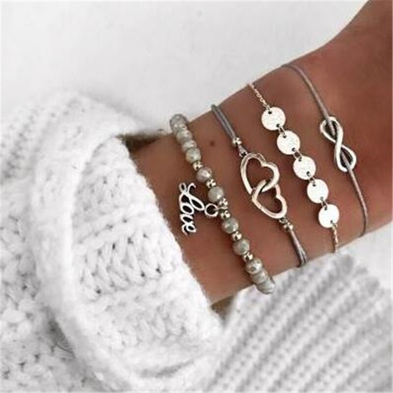 Bohemian Klassische Gold Natürliche Kristall Geometrische Multilayer Einstellbare Armreifen Armband Set Frauen Partei Schmuck 7 teile/satz: bn-32