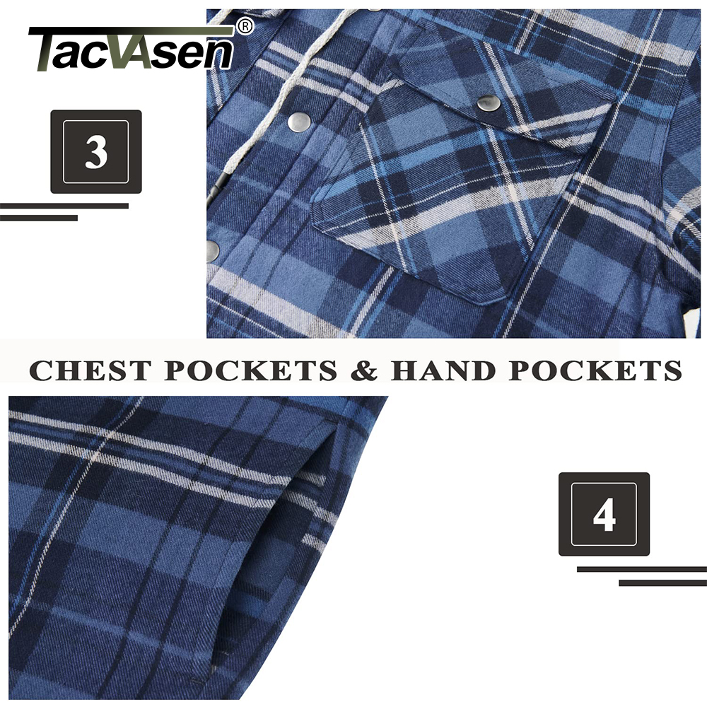 TACVASEN Men's Flannel Shirt Jackets with Hood Long Sleeve Quilted Lined Plaid Coats Thick Warm Winter Casual Hoodie Outerwear