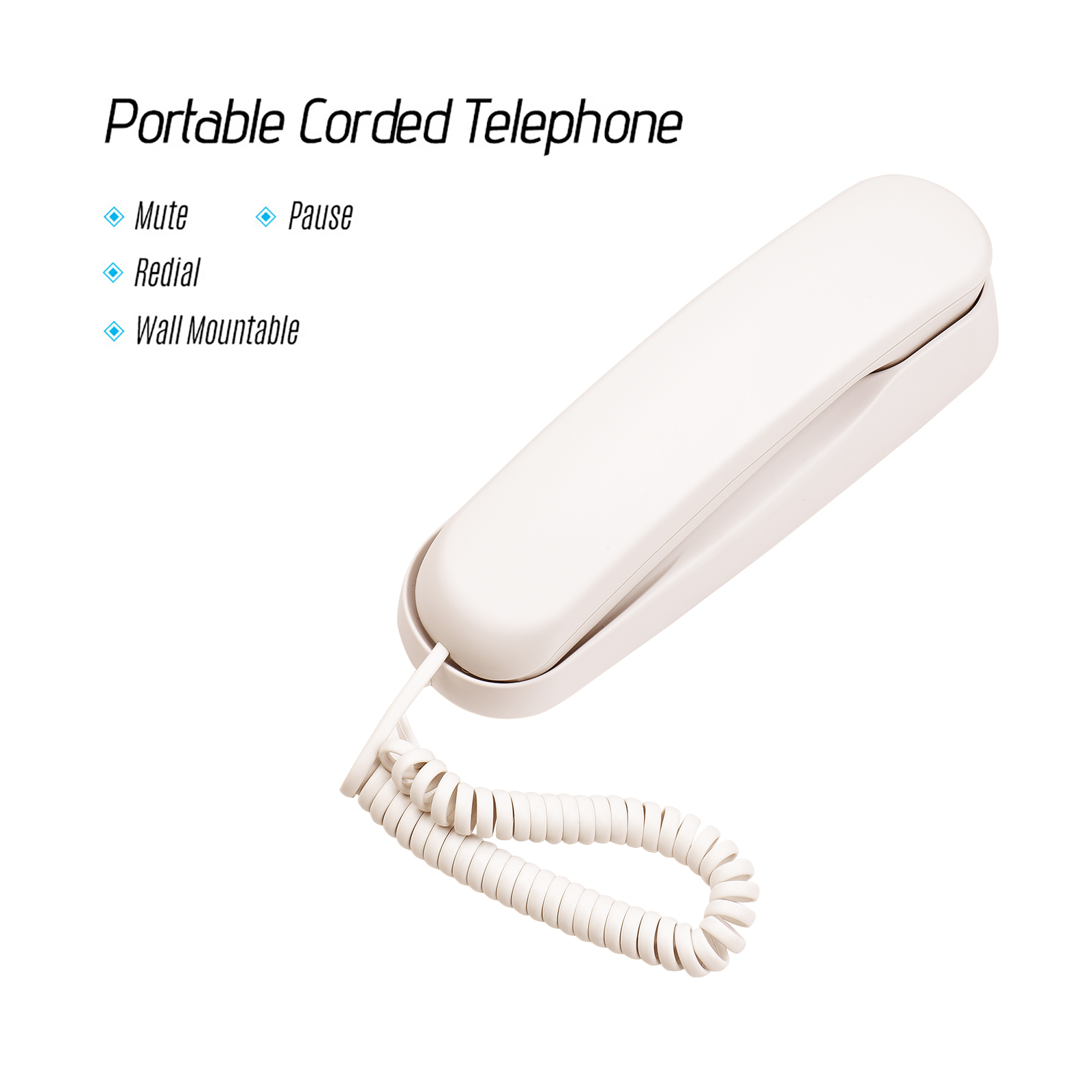 Mini-Schreibtisch-Festnetztelefon mit Schnurgebunden, festes Telefon, wandmontierbar, unterstützt Stummschaltung/Pause/Wiederholungsfunktionen für Zuhause, Hotel, Büro: WEISS