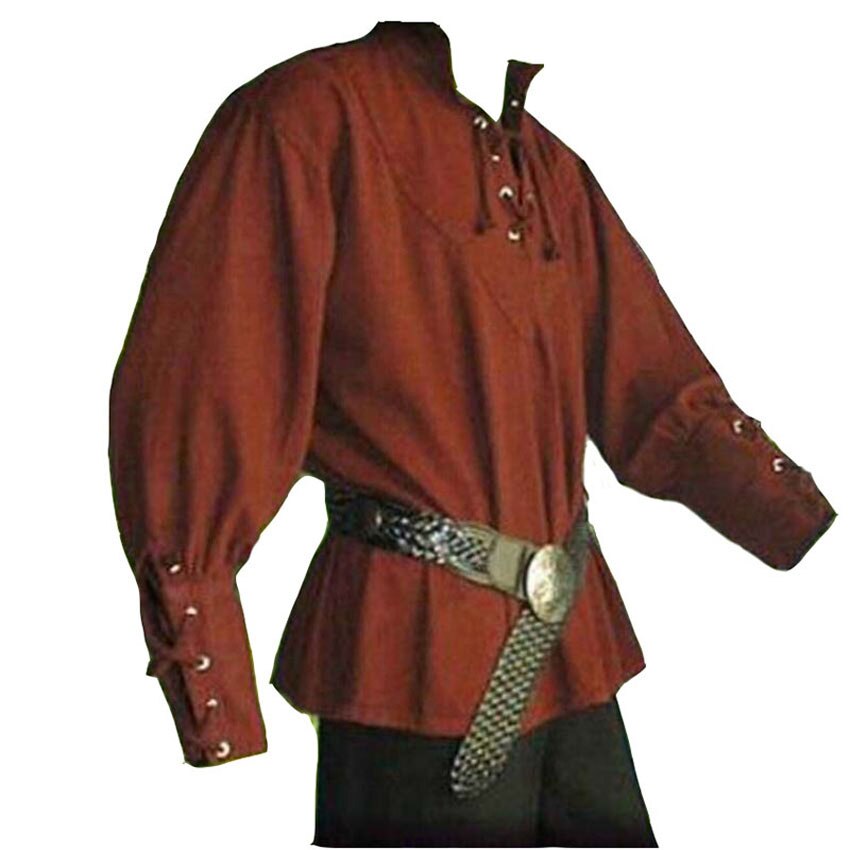 Men Medieval Renaissance Grooms Pirate Reenactment Larp Costume Lacing Up Shirt Bandage Top Middle Age Clothes for Adult XXXL: Color1 / S