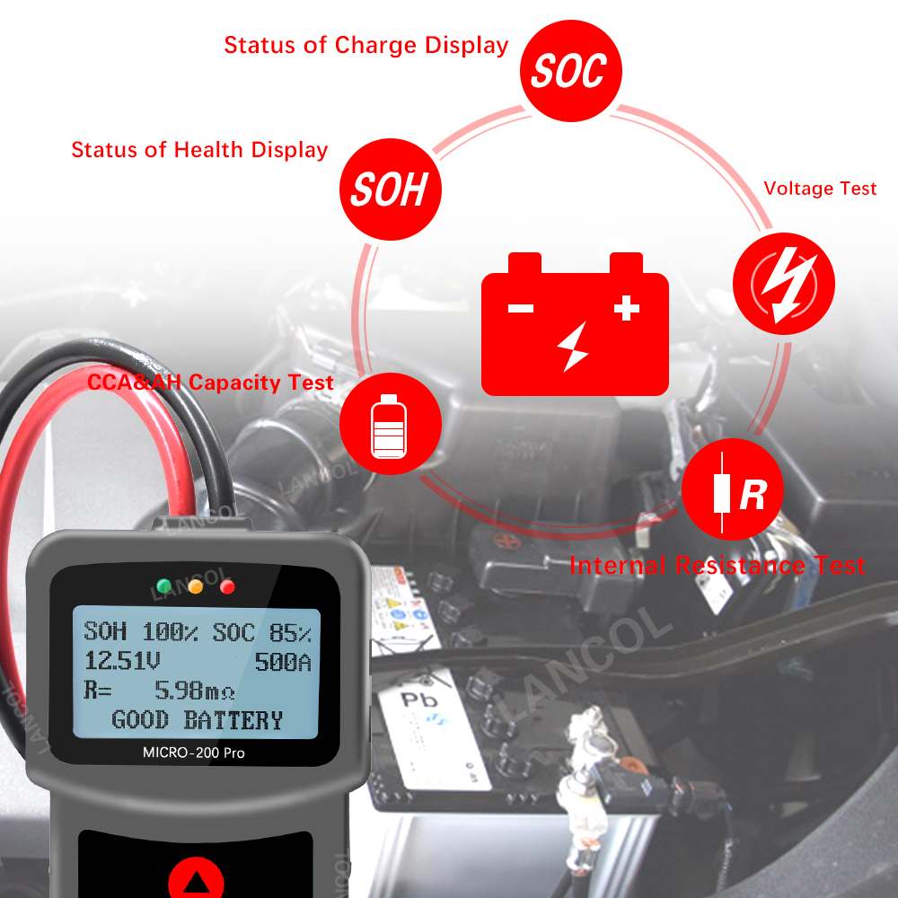 MICRO-200 PRO Car Battery Tester 12v 24v Multi-Language Digital AGM EFB Gel Automotive Load Battery System Analyzer For Car Moto
