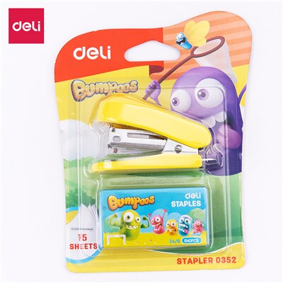 Deli Mini Stapler 24/6 26/6 1 Set with staples Cartoon student cute stapler stationery office supply School accessory E0352: Yellow