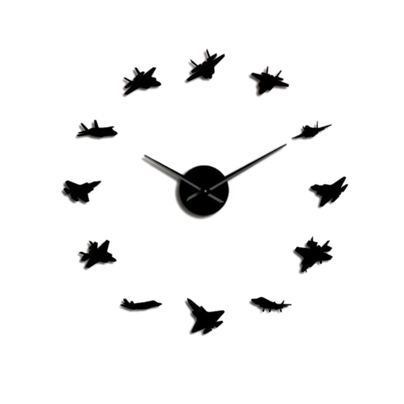 Flying Plane Fighter Jet Modern DIY Giant Wall Clock Acrylic Mirror Surface Sticker Airplane Wall Clock Pilot Home Decor: Default Title