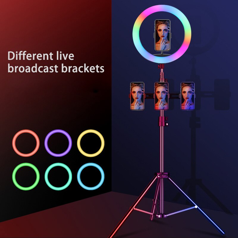 LED RGB Ring Light 20cm 8/10/12/14/18 inch RGB Colorful Photography LED For Live shooting makeup video studio