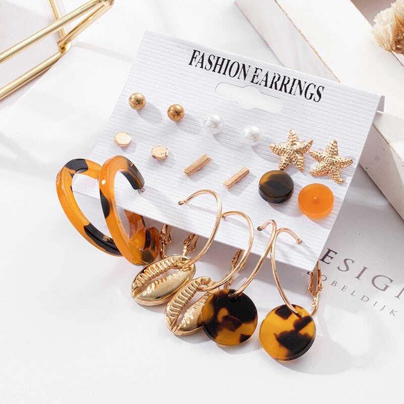 Grandes boucles d'oreilles géométriques en acrylique pour femmes, ensembles de perles, accessoires tendance, bijoux,: Gold 935