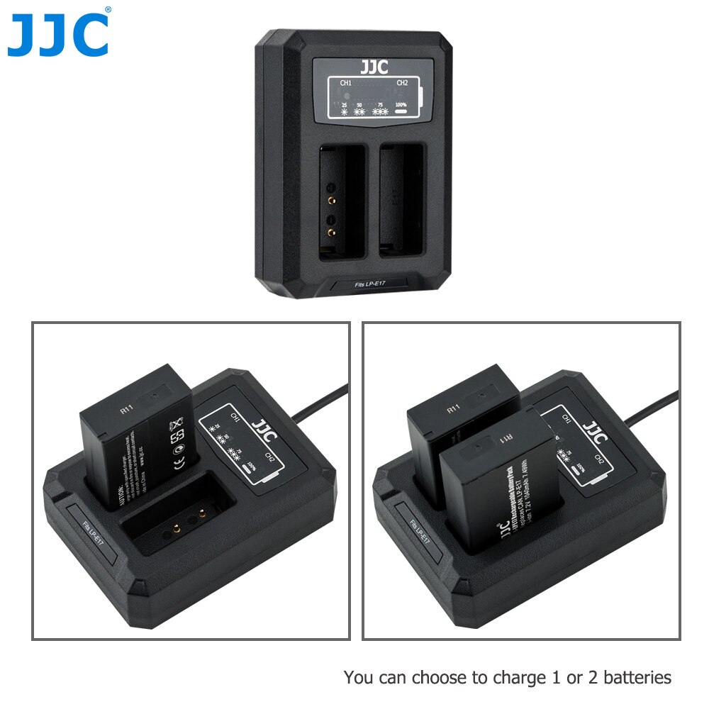 JJC USB Dual Battery Charger for Canon LP-E17 LPE17 on Canon EOS 850D M6 Mark II M6 M3 77D 800D 760D 750D Replace LC-E17C LC-E17