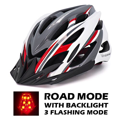 VICTGOAL Fahrrad Helm Licht Radfahren Helm Sonnenblende LED-hintergrundbeleuchtung Sicherheit MTB Berg Straße Fahrrad Helme Angeformten: grau Weiß LED
