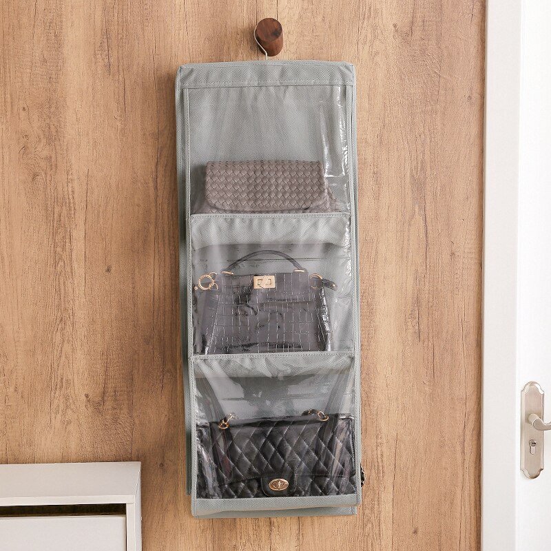 Pliable 6 poches Double face Transparent sac à main suspendu sac de rangement sac divers rangé organisateur garde-robe placard cintre