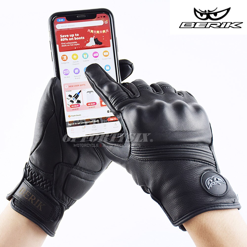 Berik Rider – gants de Moto en cuir de vache 3D, gants de Moto pour écran tactile, Guantes de Moto, noir
