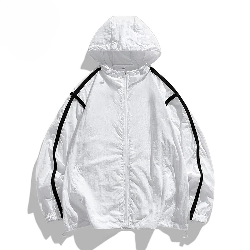 Outdoorjas Heren Zomer Dunne ijszijde Comfortabele ademende jas met capuchon Dames Japanse camping UV UPF50+ Skin Windbreaker: XXXL / WIT
