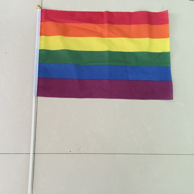 100pcs Small Rainbow Flag 14*21CM Gay Pride Hand Flag Hand Waving Flags with Pole Fit Gay Pride Month Parade Celebrate