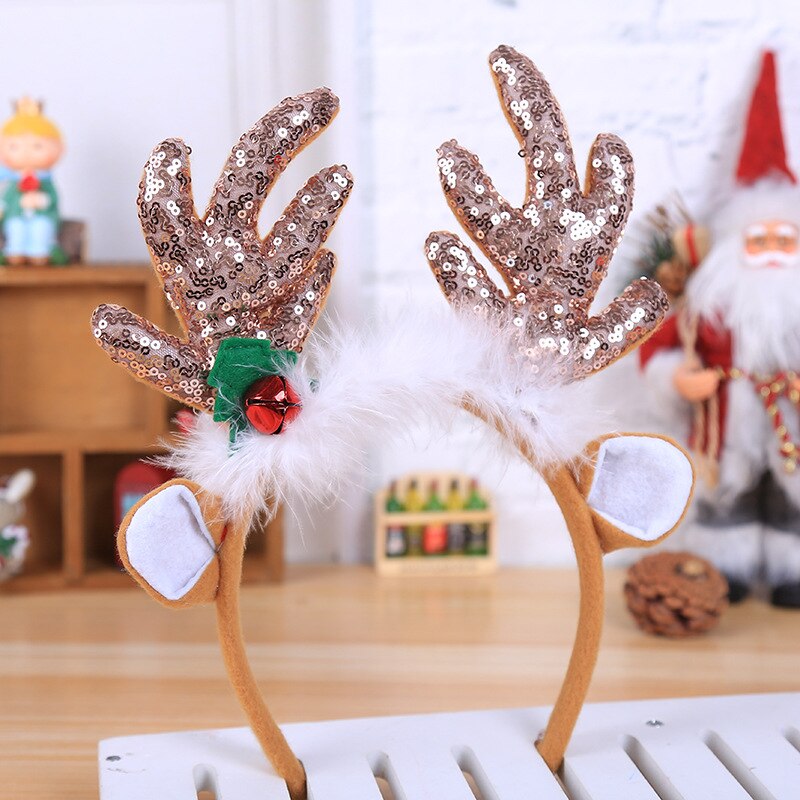Kerst hoofdband schattige rendierhoorns dames meisjes elanden gewei haarband jaar decoraties grote geweien met strik gouden pailletten: 2