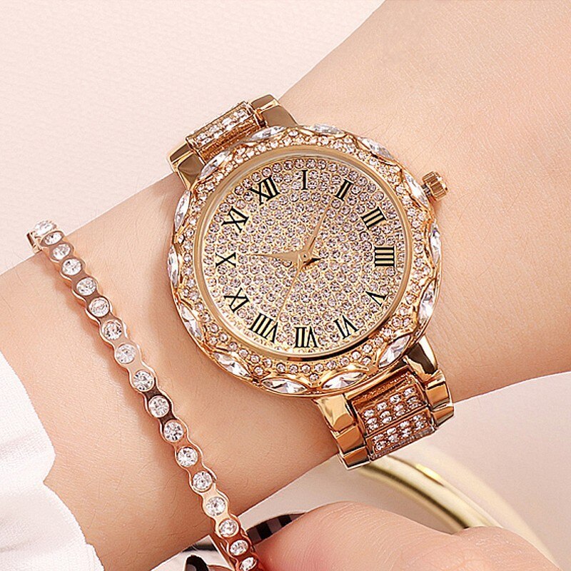 Dameur kvinde luksusmærke guld ur dame armbåndsure krystal kvinde dame quartz ur dame armbåndsur