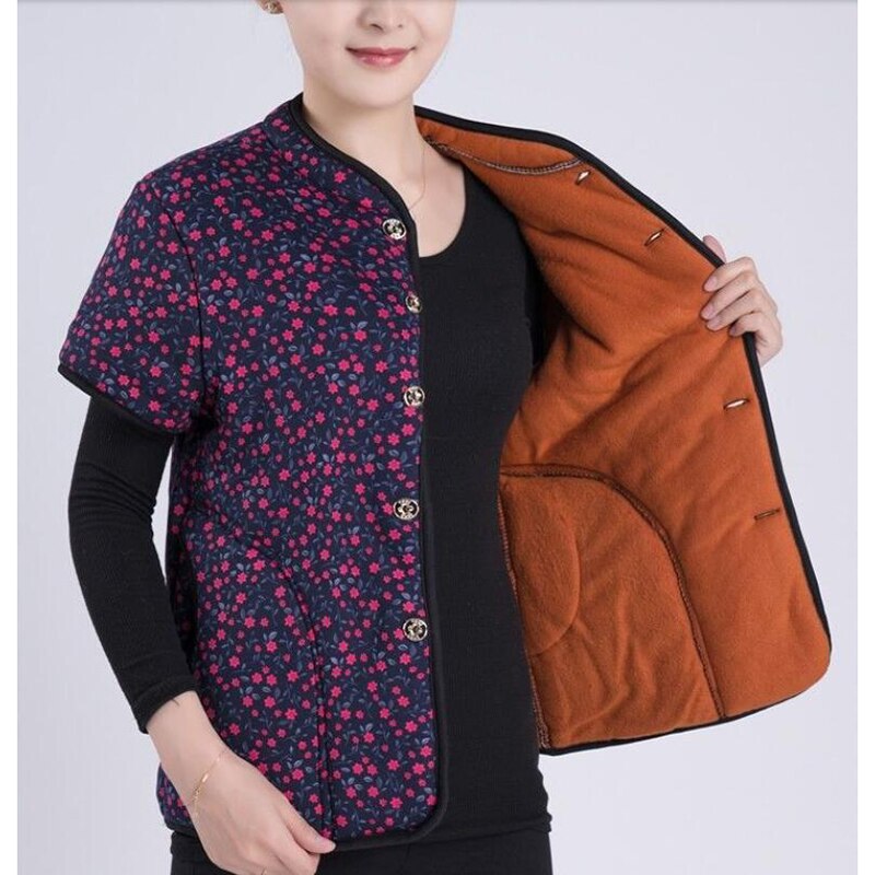 Herfst Winter Vest Parka Middelbare Leeftijd En Ouderen Vrouwen Katoenen Jas Dikker Massaal Warm Vest Korte Mouwen Jassen oma: Five star flower / 4XL