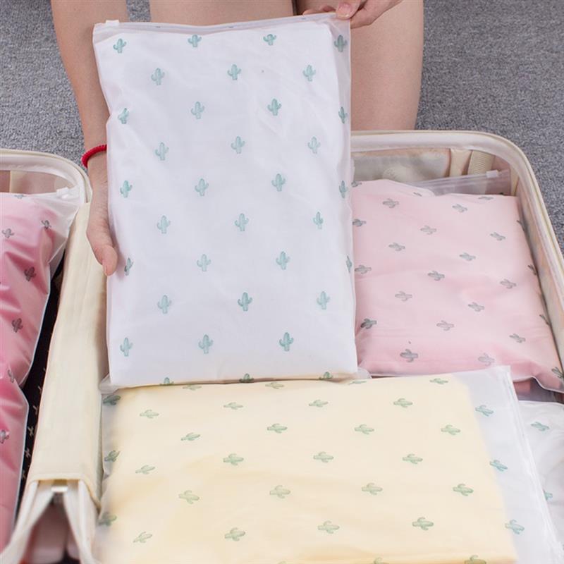 5PCS Travel Storage Bag Set Cute Cactus Zip-Lock Waterproof Luggage Packing Bag Cosmetic Bag Storage Supplies For Travel