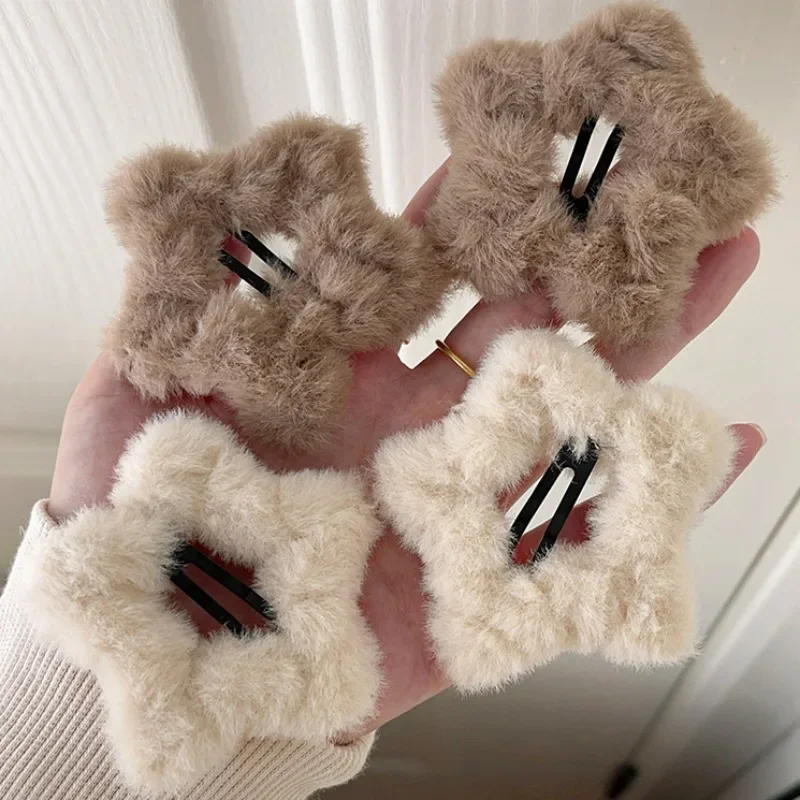 Ins Korean Plush Star Hair Clips for Women Girls Y2K Sweet Fluffy Star Hairpins Barrettes Hair Accessories Headwear