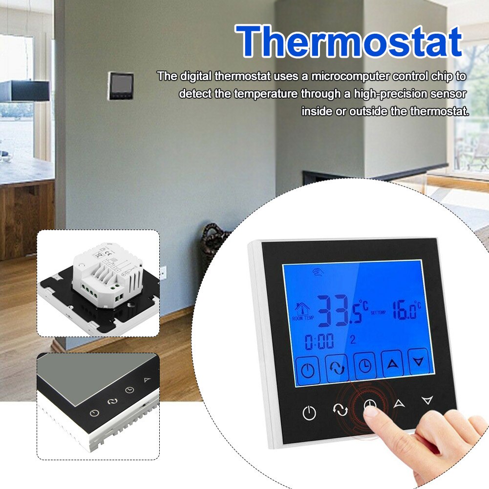 LCD Display Programmable Smart Thermostat Bedroom School Hotel Touch Screen Digital Home Office Electric Heating High-power
