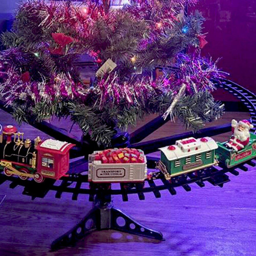 Juletog elektriske leker juletre dekorasjon togbane ramme jernbanevogn med lyd og bybane bil jul
