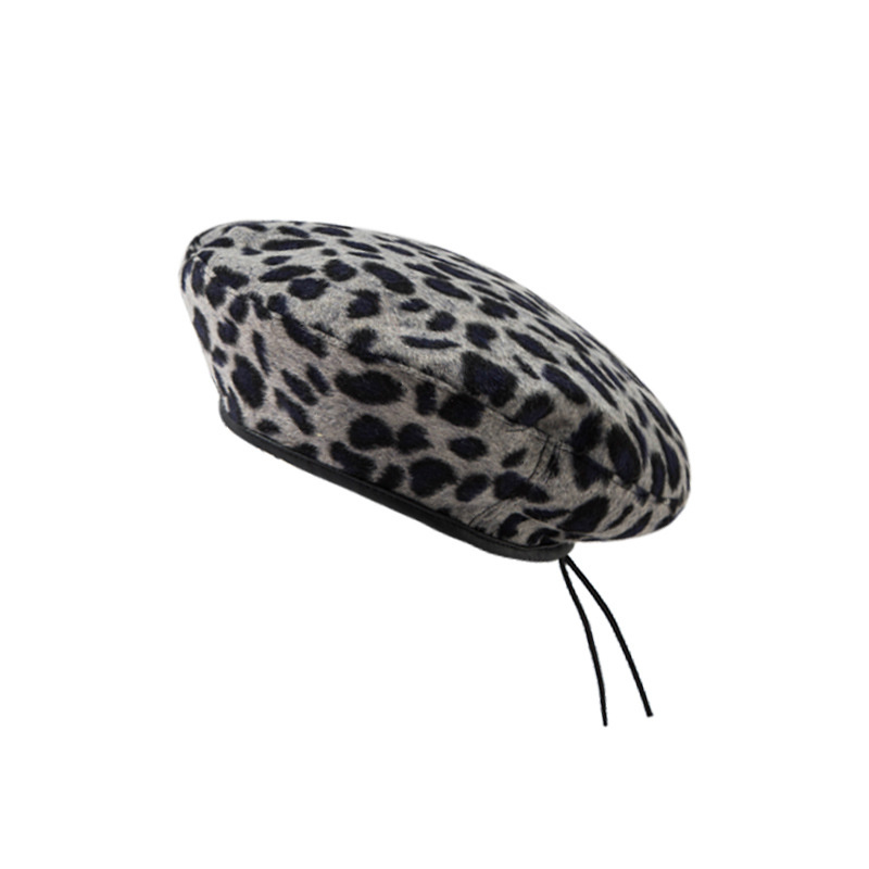 Béret léopard pour femmes, décoration de fête en plein air, multifonction, chapeau de loisirs à dessus plat, 56-58cm, casquette à la: Leopard Grey