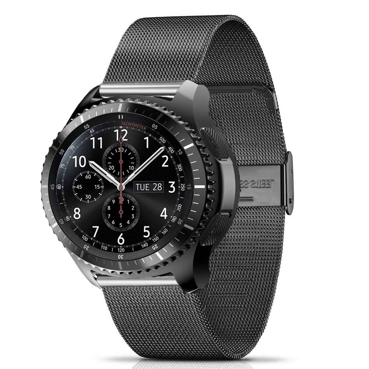 22mm milalainen silmukkahihna samsung gear  s3 frontier/classic kellon ranneke huawei gt ruostumattomasta teräksestä valmistettu ranneke galaxy watch 46mm: Musta / 22mm samsung  s3 :lle
