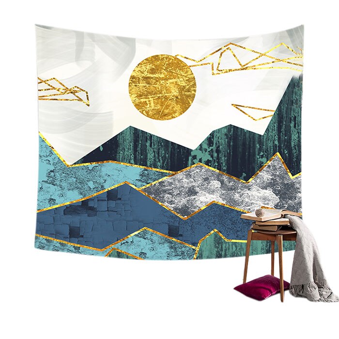 Art Deco Sun Moon Mountain Tapestry Forest Psychedelic Sun Moon Tree Mountain Tapestry Nordic Style Wall Hanging Room Home Decor