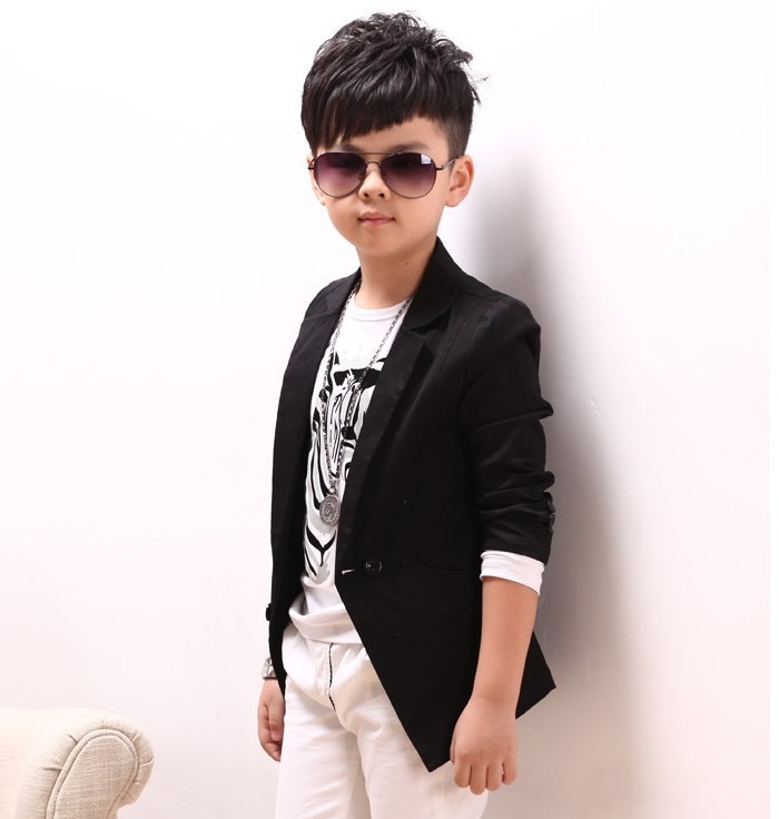 children's spring casual suits boys jackets Korean style long sleeve blazers,: Black Coat / 5