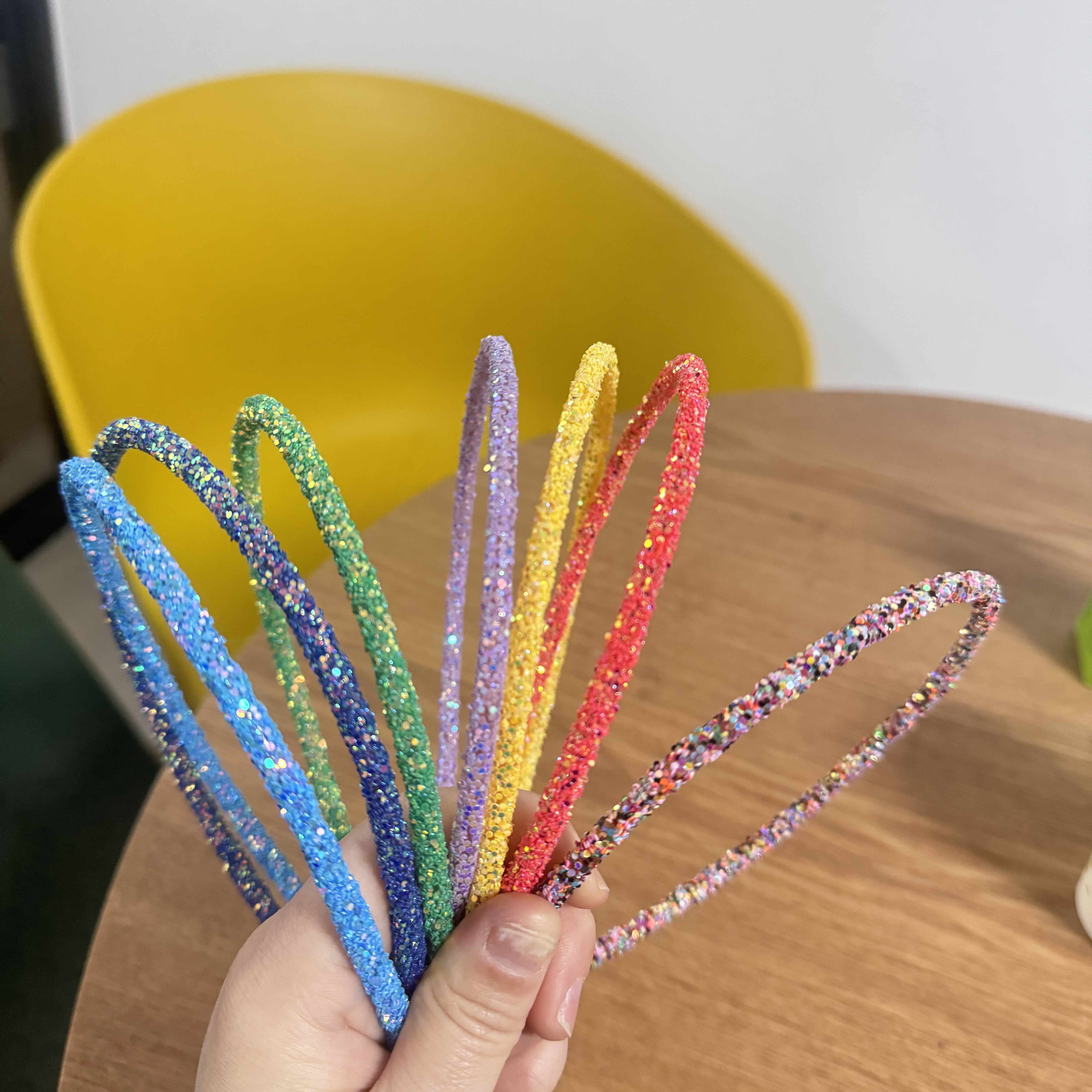 7 Uds. Diademas bonitas con forma de estrella y purpurina, diademas brillantes para niñas, diademas bonitas para niñas, decoración para fiestas, accesorios para el cabello: YELLOW