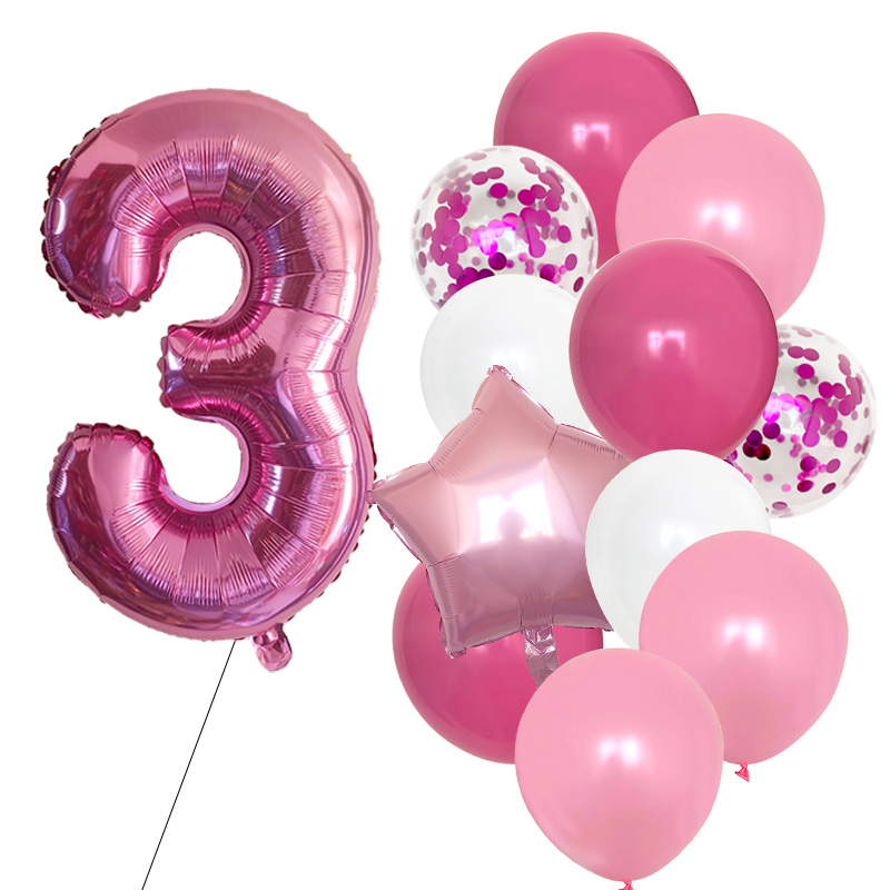 12pcs Girls First Birthday Party Balloons Pink Number Baloon Birthday Decoration Girls 1 2 3 4 5 6 7 8 9 Years Party Supplies