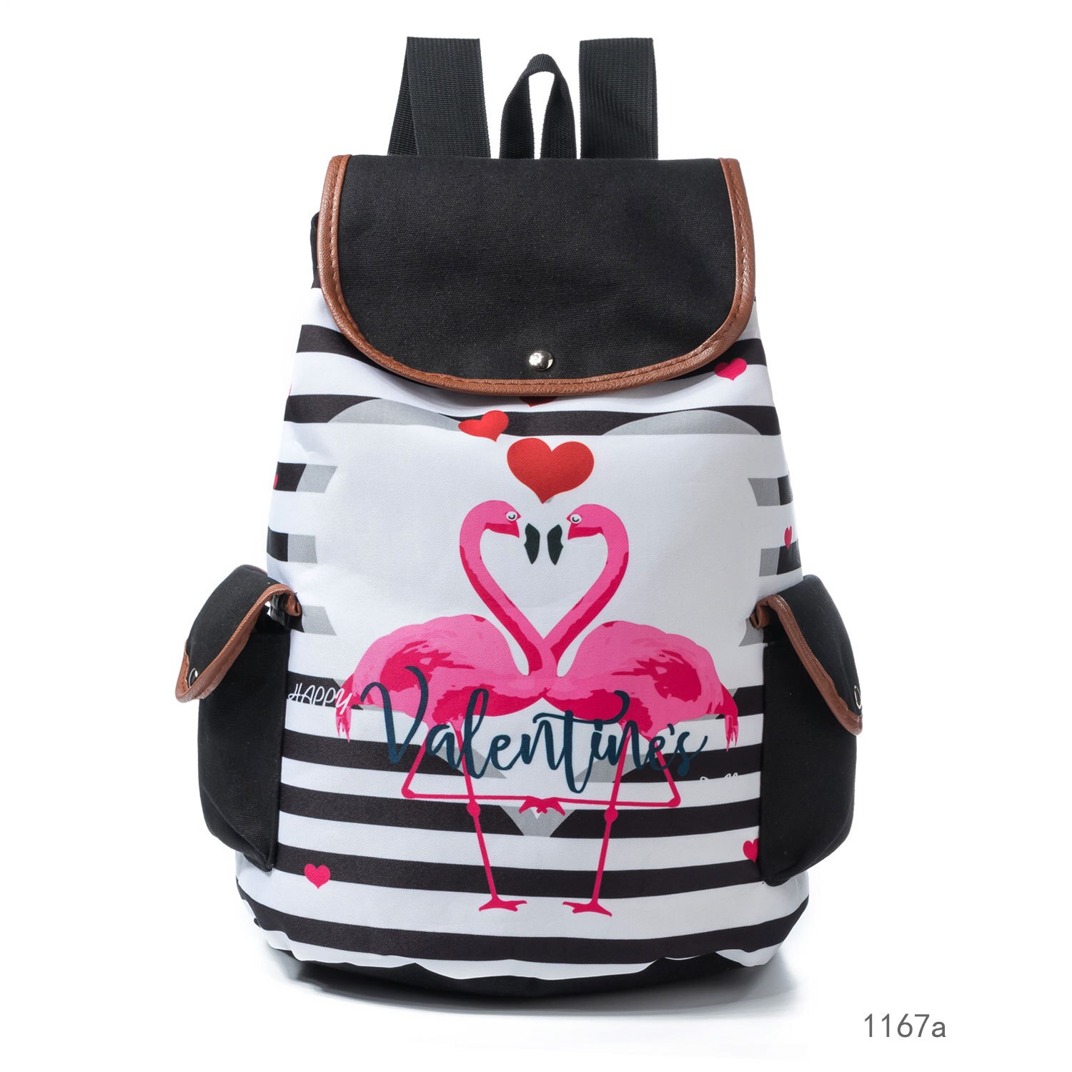 Kids School Bags for Girls Cute Unicorn Female Backpack Drawstring Backpack Canvas Bag Stripe Travel Backpack: Flamingo