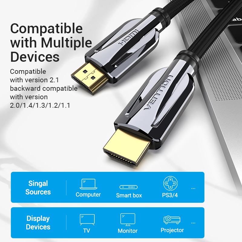 Vention HDMI Cable HDMI 2.1 Cable 8K@60Hz 4K@120Hz Ultra High Speed 48Gbps for PS4 Mi TV Box Splitter Digital HDR HDMI 2.1 Cable