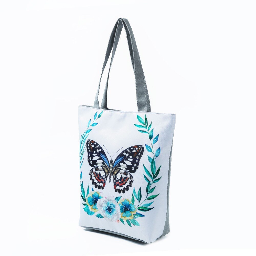 Miyahouse-sacs à main en toile avec motif floral, fourre-tout d'été, sac de plage, papillon, à une épaule Shopping