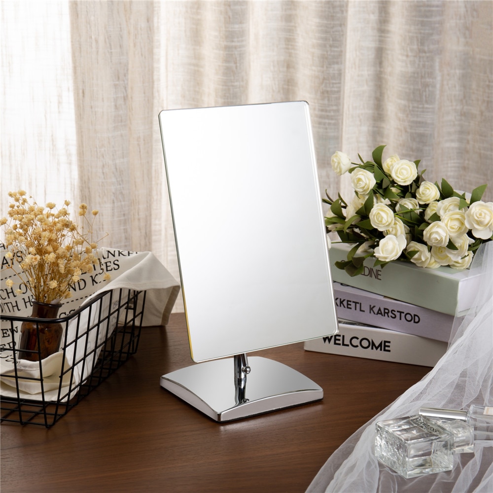 HD Rectangle Desktop Tabletop Cosmetic Vanity Makeup Mirror with EVA Base,304 Stainless Steel Large Non-Magnifying Speech Mirror