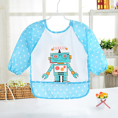 Cartoon Baby Lätzchen Wasserdichte Kleinkinder Long Sleeve Schürze Wasserdichte Kleinkind Fütterung Lätzchen Burp Tücher Kinder Malerei Kleidung: Blue Robot