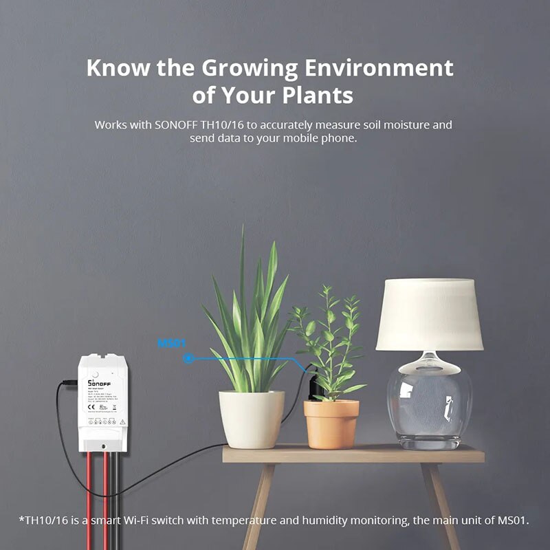 SONOFF MS01 Smart Soil Moisture Sensor IP55 Soil Hygrometer Detection Humidity Works with SONOFF TH10/ TH16 Via Google Assistant
