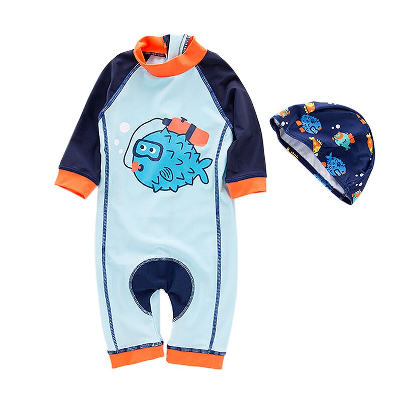Bonito do bebê meninos maiô com padrão dos desenhos animados criança maiô crianças roupa de banho uma peça terno de natação para crianças