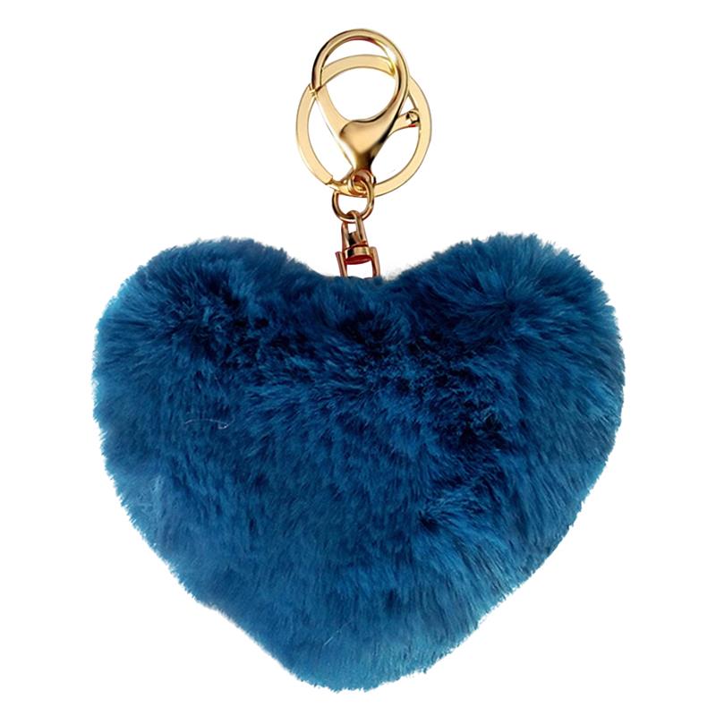 2020 New Lovely Heart Keychains Women's Pom Poms Faux Rex Rabbit Fur Ball Key Chains Girl Bag Hang Car Key Ring Pendant: 15