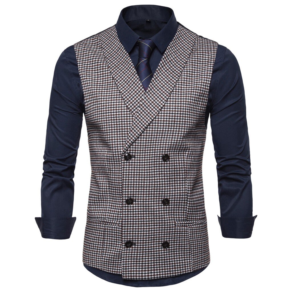 houndstooth Waistcoat Men Suit Vest Autumn Winter Formal Bussiness double breasted chalecos para hombre d91026